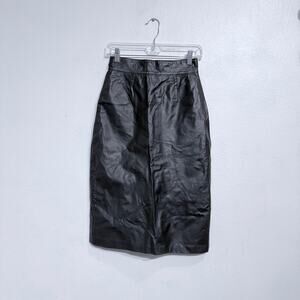 Black Leather Vintage Midi Pencil Skirt Sz 44